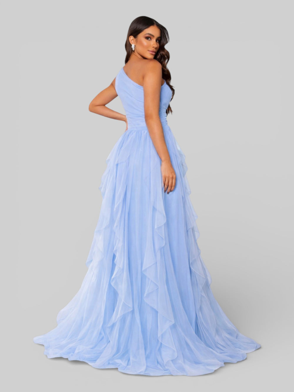 Vestido de Festa Alça Única Tule em Camadas Cascata