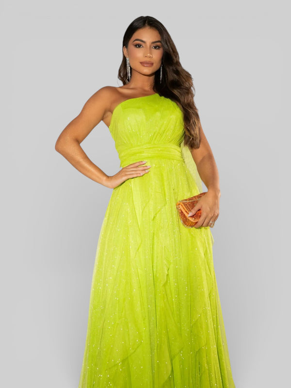 Vestido de Festa Alça Única Tule em Camadas Cascata - Aurea Dress