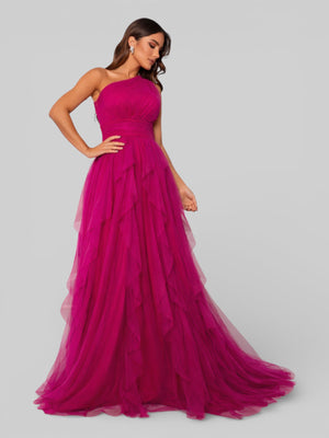 Vestido de Festa Alça Única Tule em Camadas Cascata - Aurea Dress