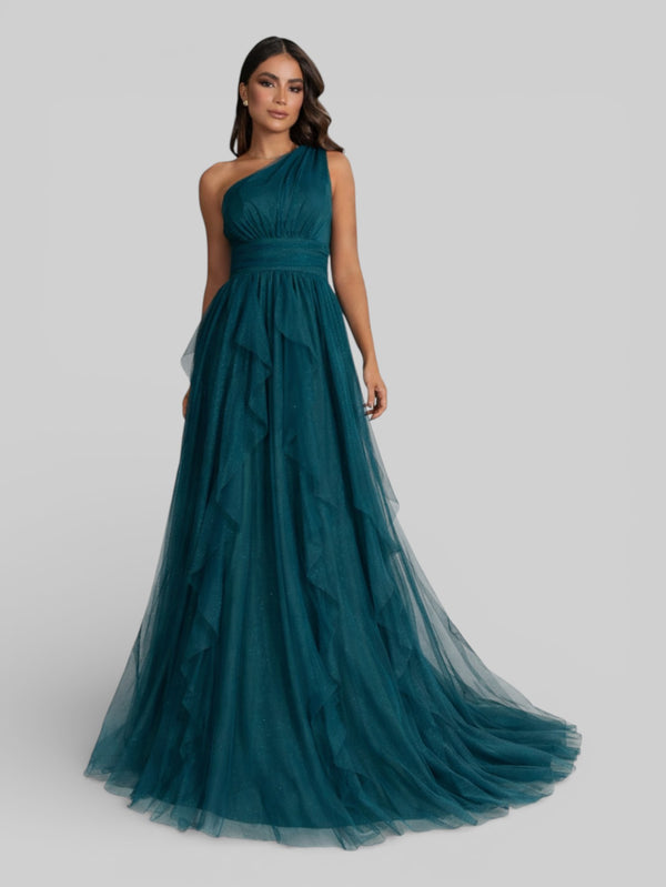 Vestido de Festa Alça Única Tule em Camadas Cascata - Aurea Dress