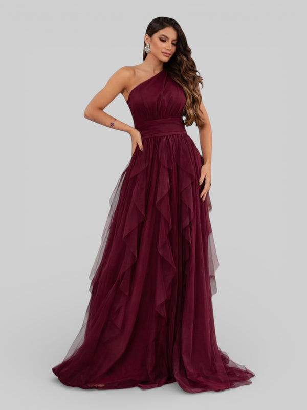 Vestido de Festa Alça Única Tule em Camadas Cascata - Aurea Dress