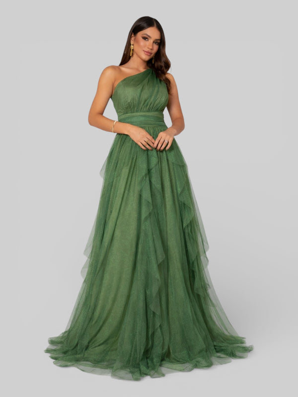 Vestido de Festa Alça Única Tule em Camadas Cascata - Aurea Dress