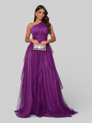 Vestido de Festa Alça Única Tule em Camadas Cascata - Aurea Dress