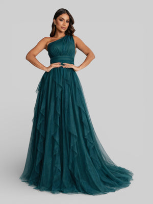 Vestido de Festa Alça Única Tule em Camadas Cascata - Aurea Dress