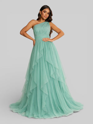 Vestido de Festa Alça Única Tule em Camadas Cascata - Aurea Dress