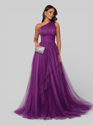 Vestido de Festa Alça Única Tule em Camadas Cascata - Aurea Dress