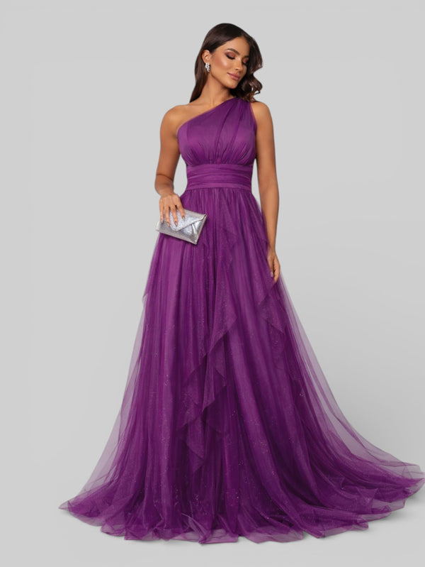 Vestido de Festa Alça Única Tule em Camadas Cascata - Aurea Dress