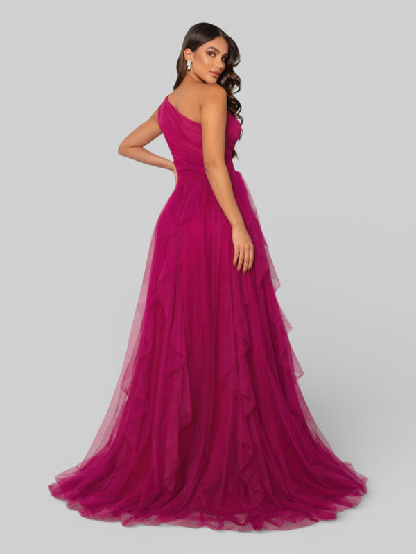 Vestido de Festa Alça Única Tule em Camadas Cascata - Aurea Dress
