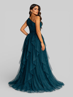 Vestido de Festa Alça Única Tule em Camadas Cascata - Aurea Dress