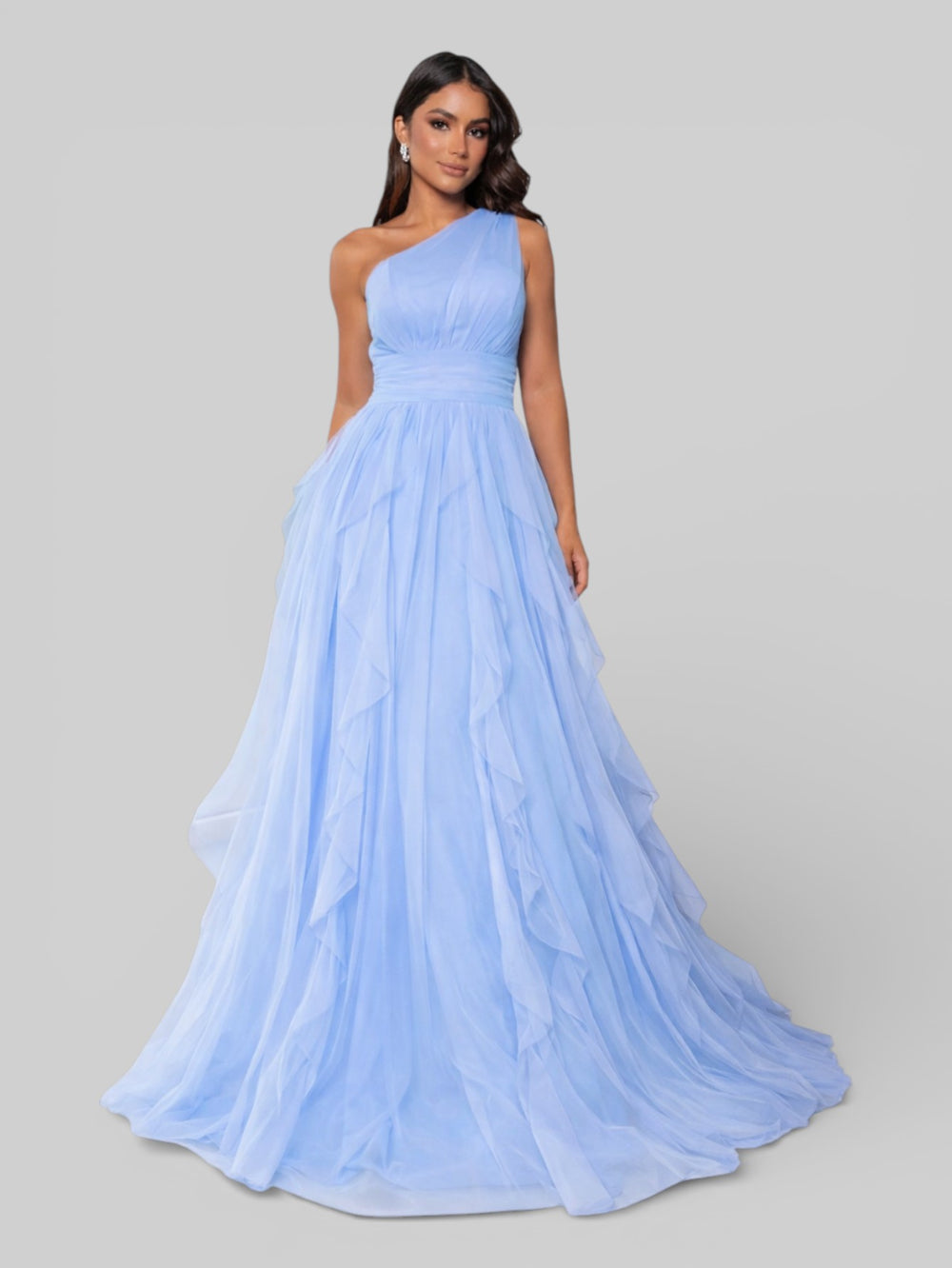 Vestido de Festa Alça Única Tule em Camadas Cascata