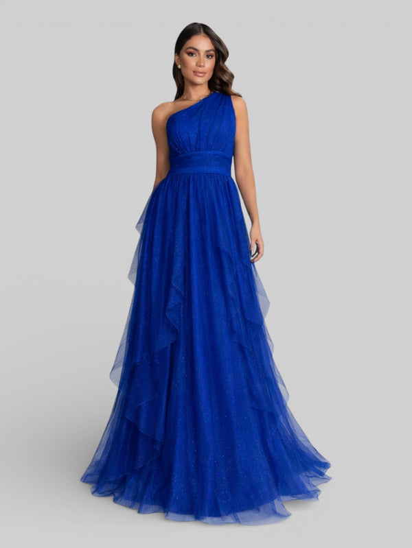 Vestido de Festa Alça Única Tule em Camadas Cascata - Aurea Dress