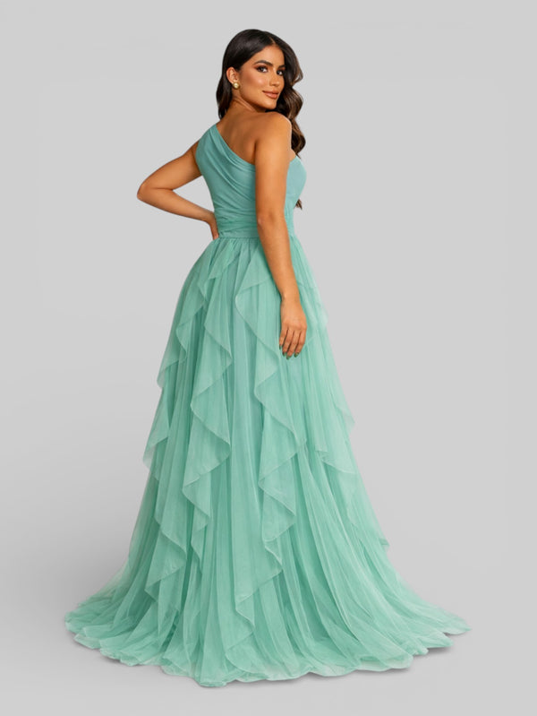 Vestido de Festa Alça Única Tule em Camadas Cascata - Aurea Dress
