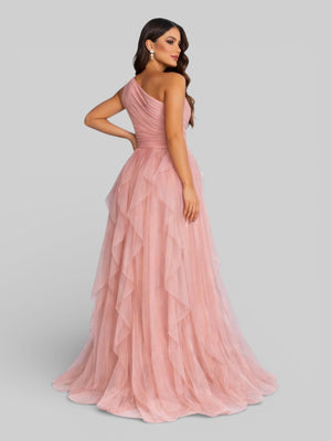 Vestido de Festa Alça Única Tule em Camadas Cascata - Aurea Dress