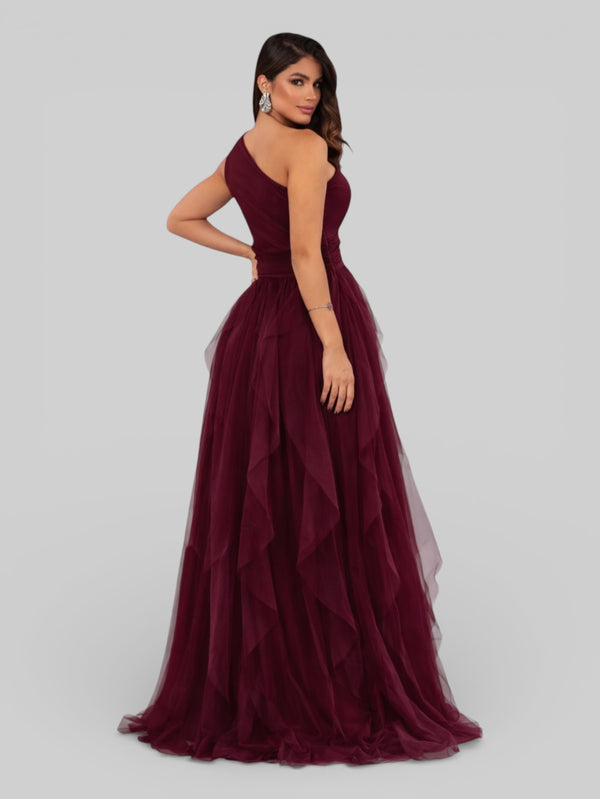 Vestido de Festa Alça Única Tule em Camadas Cascata - Aurea Dress