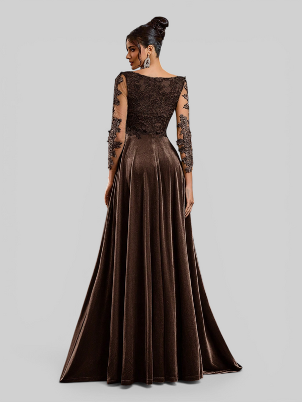 Vestido de Festa Longo Manga 3/4 Bordado Clemente - Aurea Dress