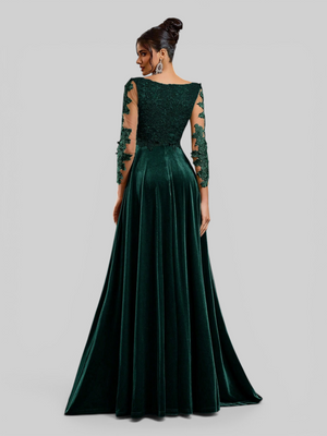 Vestido de Festa Longo Manga 3/4 Bordado Clemente - Aurea Dress