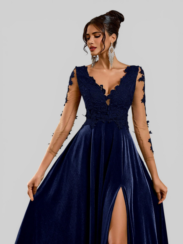Vestido de Festa Longo Manga 3/4 Bordado Clemente - Aurea Dress