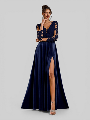 Vestido de Festa Longo Manga 3/4 Bordado Clemente - Aurea Dress