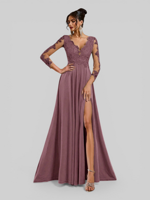 Vestido de Festa Longo Manga 3/4 Bordado Clemente - Aurea Dress