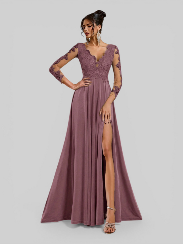 Vestido de Festa Longo Manga 3/4 Bordado Clemente - Aurea Dress