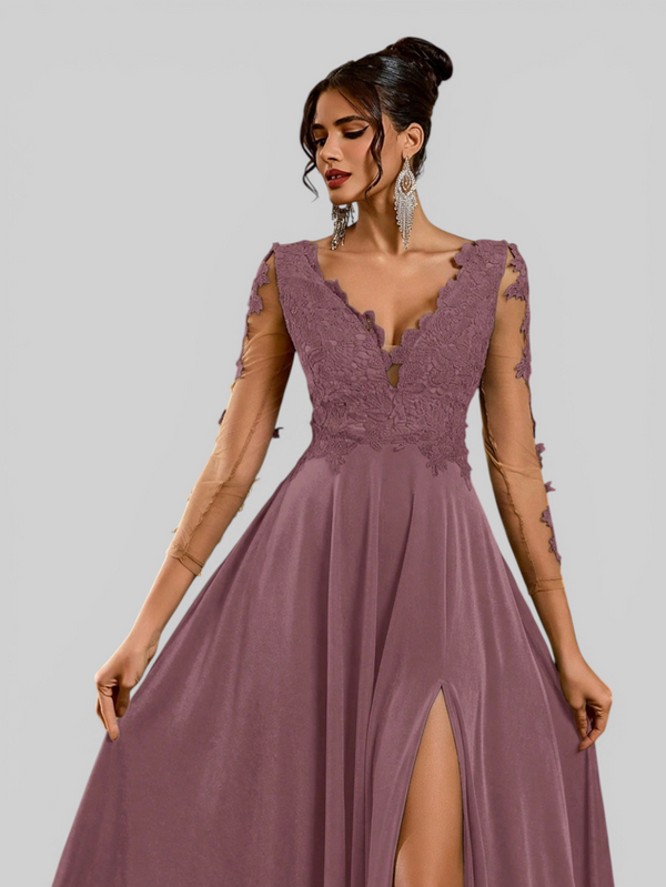Vestido de Festa Longo Manga 3/4 Bordado Clemente - Aurea Dress