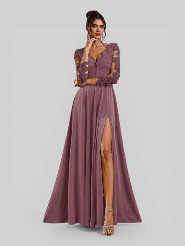 Vestido de Festa Longo Manga 3/4 Bordado Clemente - Aurea Dress