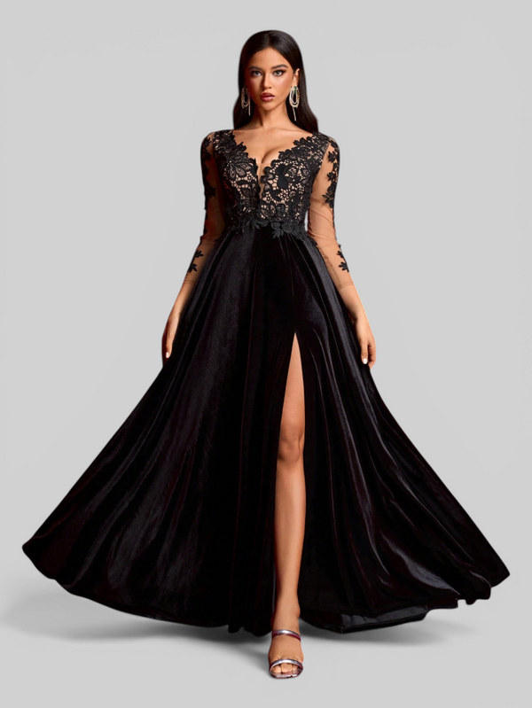 Vestido de Festa Longo Manga 3/4 Bordado Clemente - Aurea Dress