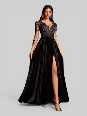 Vestido de Festa Longo Manga 3/4 Bordado Clemente - Aurea Dress