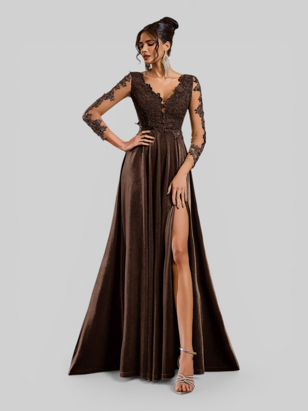 Vestido de Festa Longo Manga 3/4 Bordado Clemente - Aurea Dress