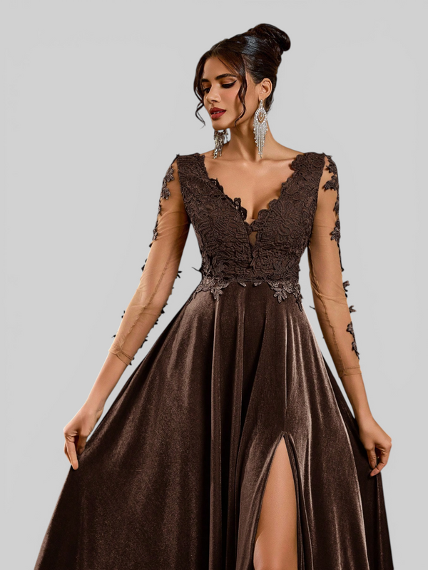 Vestido de Festa Longo Manga 3/4 Bordado Clemente - Aurea Dress