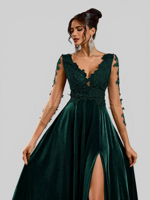 Vestido de Festa Longo Manga 3/4 Bordado Clemente - Aurea Dress