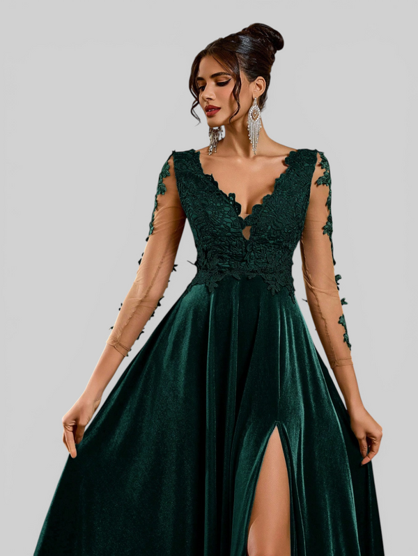 Vestido de Festa Longo Manga 3/4 Bordado Clemente - Aurea Dress