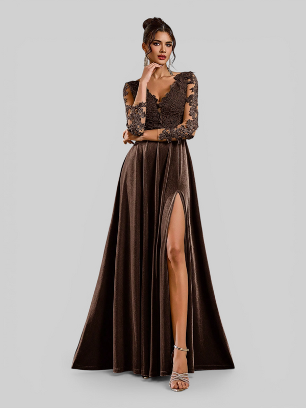 Vestido de Festa Longo Manga 3/4 Bordado Clemente - Aurea Dress