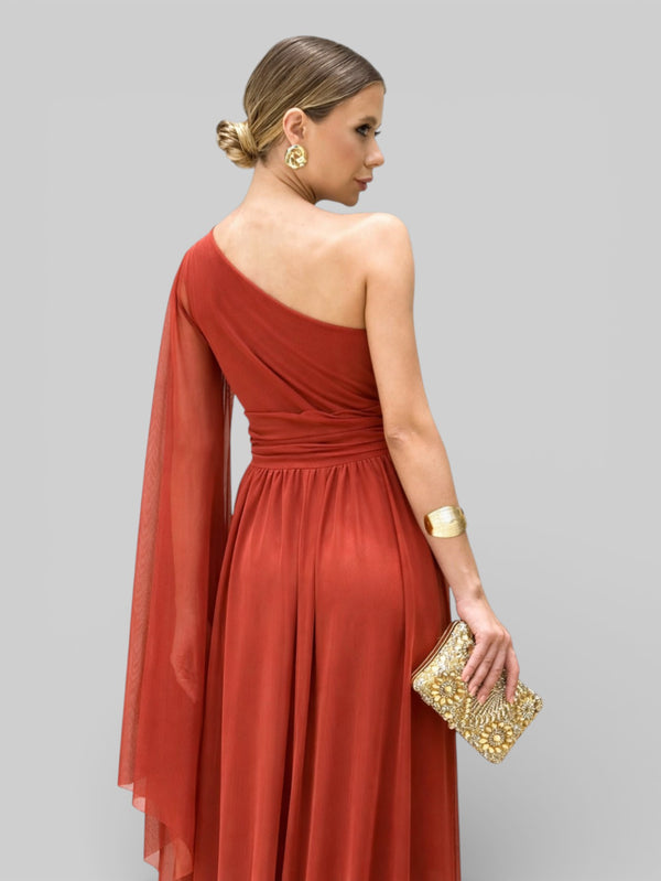 Vestido de Festa Ombro Único com Capa Coréia - Aurea Dress