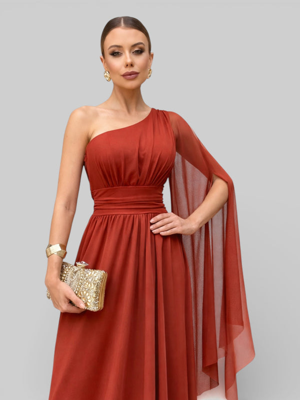 Vestido de Festa Ombro Único com Capa Coréia - Aurea Dress
