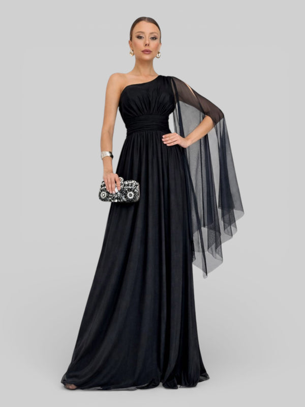 Vestido de Festa Ombro Único com Capa Coréia - Aurea Dress