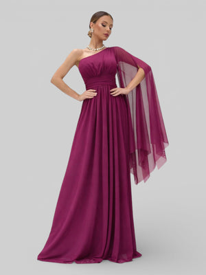 Vestido de Festa Ombro Único com Capa Coréia - Aurea Dress