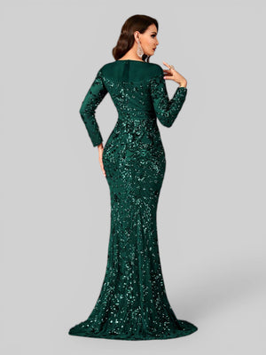 Vestido de Festa Manga Longa Luxo em Paetê Dominic