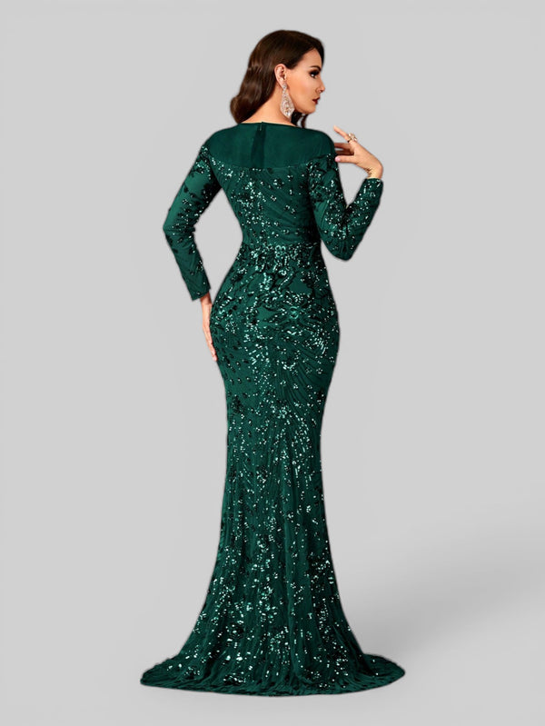 Vestido de Festa Manga Longa Luxo em Paetê Dominic