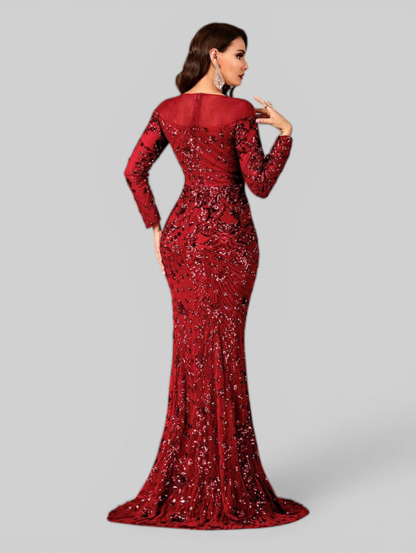 Vestido de Festa Manga Longa Luxo em Paetê Dominic