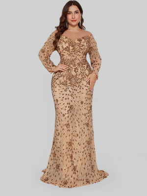 Vestido de Festa Manga Longa Luxo em Paetê Dominic