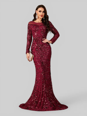 Vestido de Festa Manga Longa Luxo em Paetê Dominic