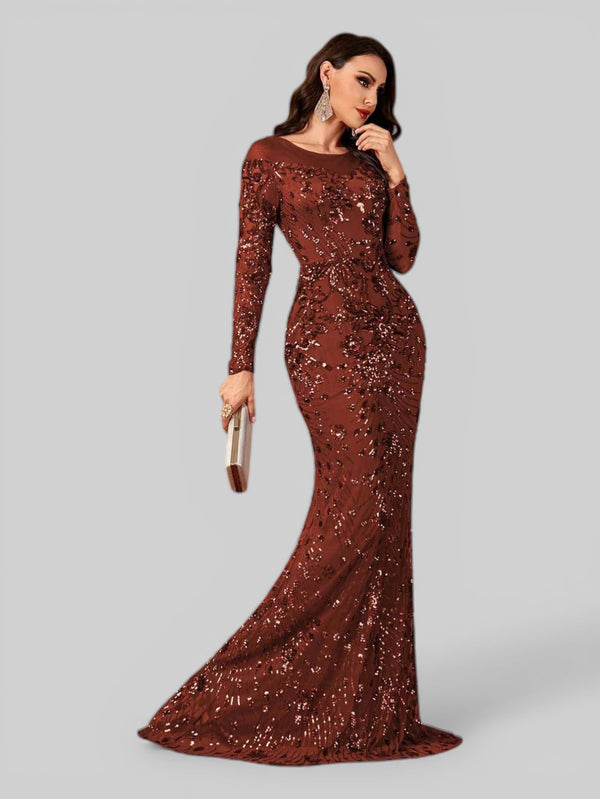 Vestido de Festa Manga Longa Luxo em Paetê Dominic