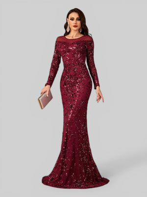 Vestido de Festa Manga Longa Luxo em Paetê Dominic