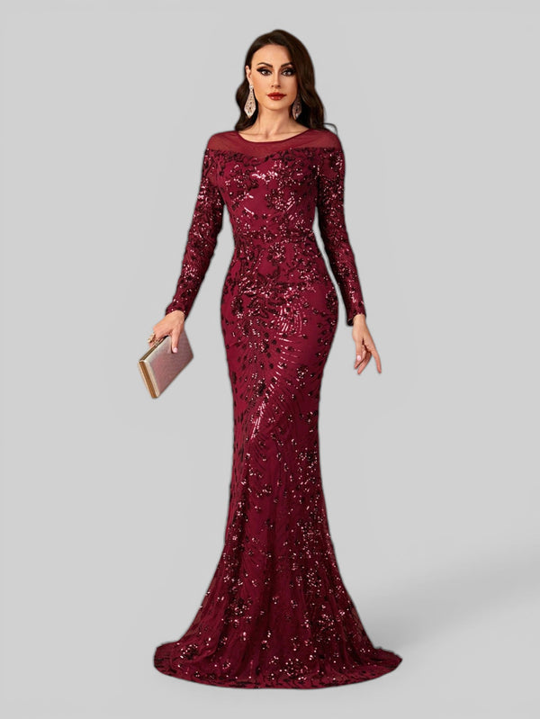 Vestido de Festa Manga Longa Luxo em Paetê Dominic