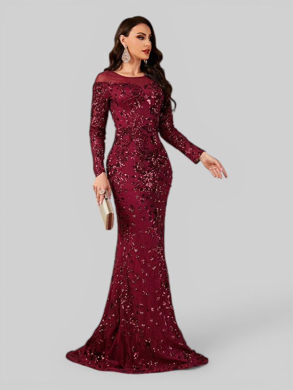 Vestido de Festa Manga Longa Luxo em Paetê Dominic
