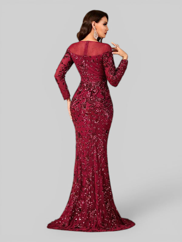 Vestido de Festa Manga Longa Luxo em Paetê Dominic