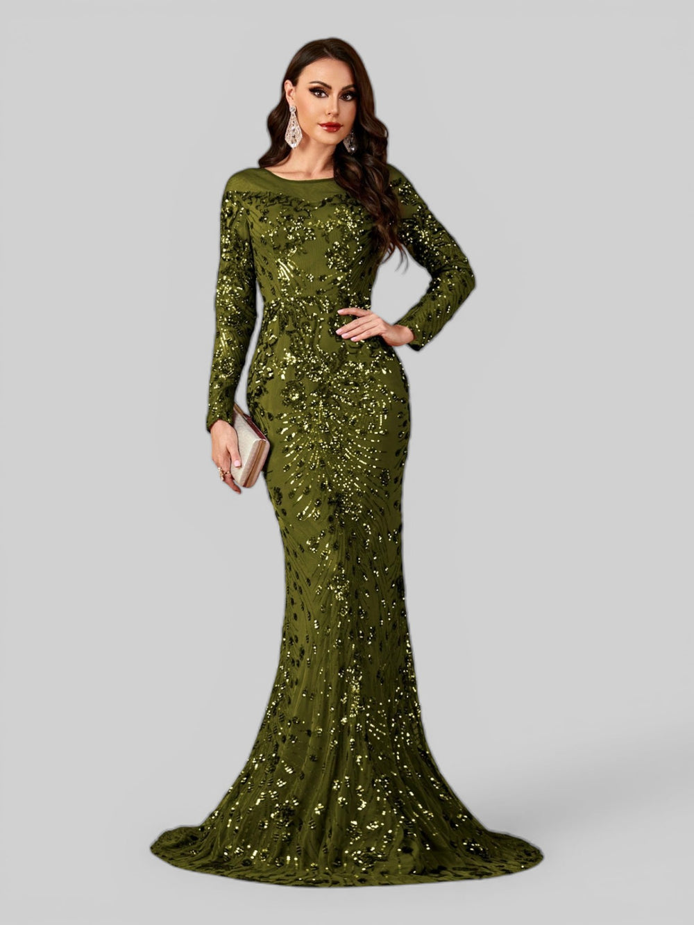 Vestido de Festa Manga Longa Luxo em Paetê Dominic