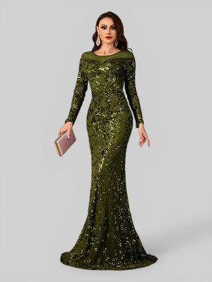 Vestido de Festa Manga Longa Luxo em Paetê Dominic
