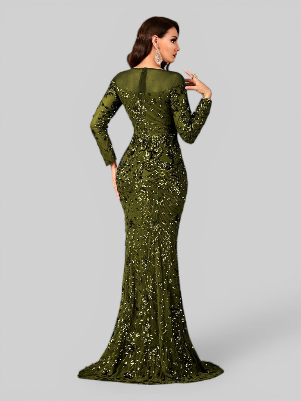 Vestido de Festa Manga Longa Luxo em Paetê Dominic